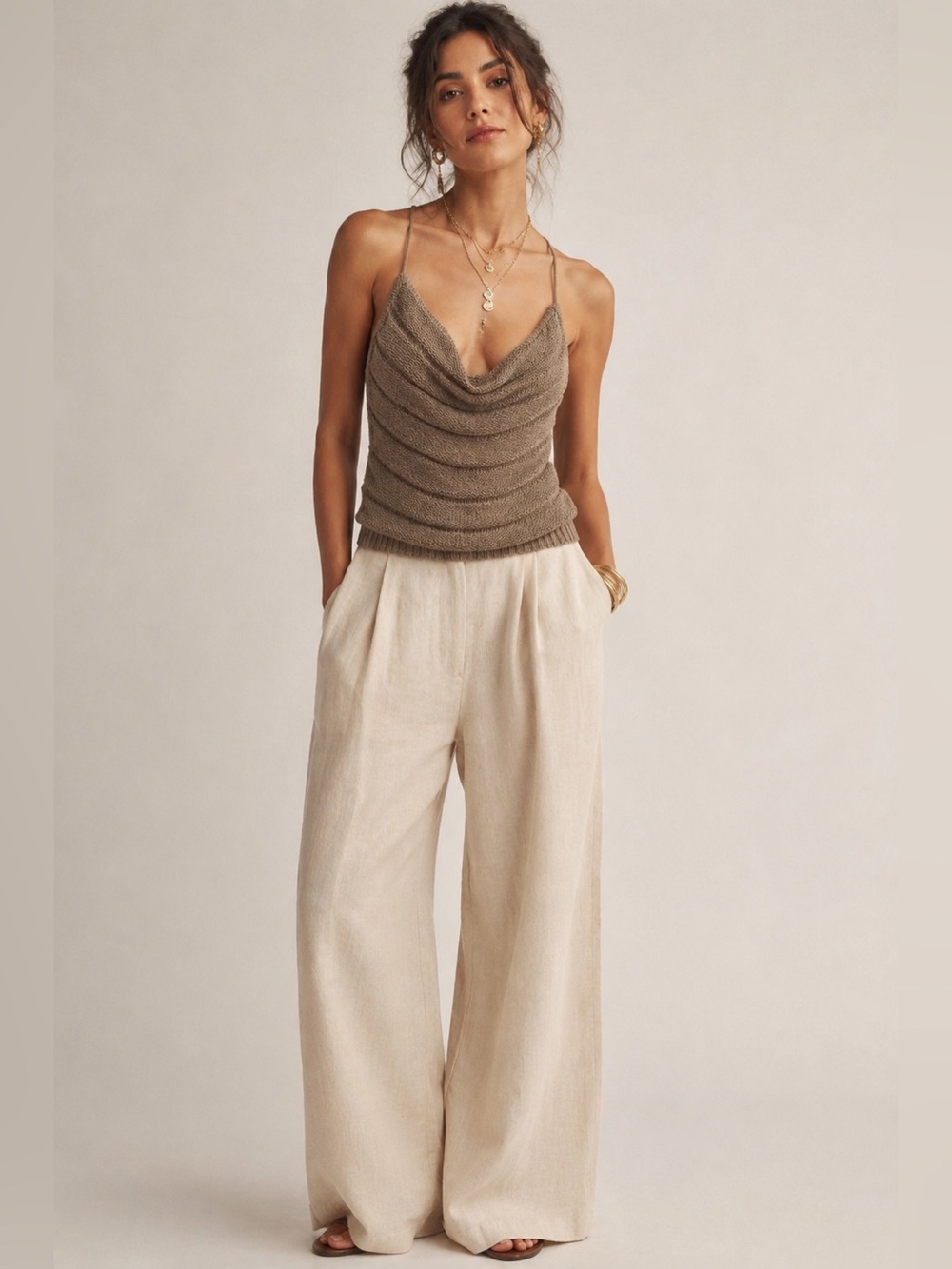 jlux Ava sweater tank fits big. Taupe